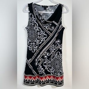 White House Black Market Cowl Neck Tunic Boho Top Abstract Stretchy Blouse